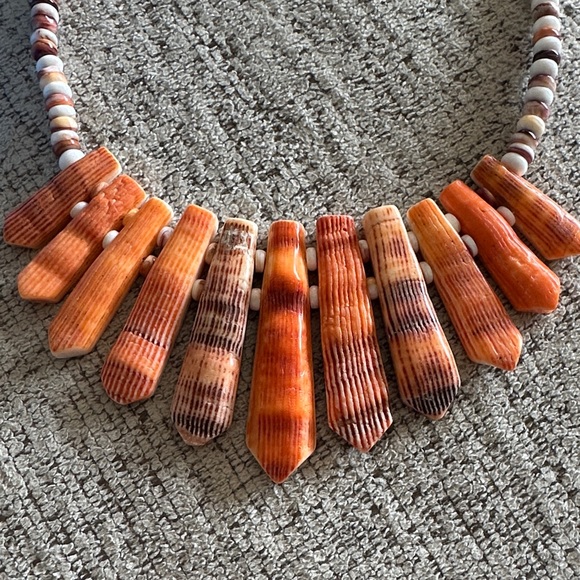 Jay King Vibrant Orange and Brown Necklace Spiny Oyster sterling - Picture 2 of 4